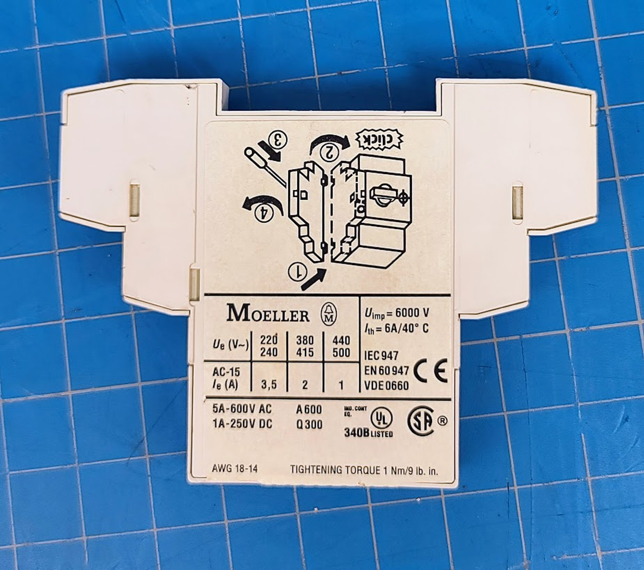 Eaton Moeller 5 Amp 600 VAC 1 Amp 250 VDC Auxiliary Contact Block NHI11-PKZ0