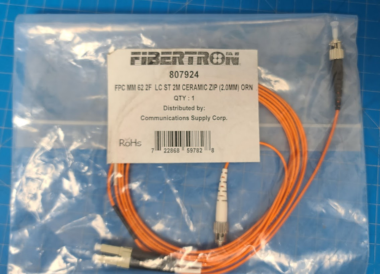 Fibertron LC ST 2M Ceramic Zip 2mm ORN Fiber Cable 807924