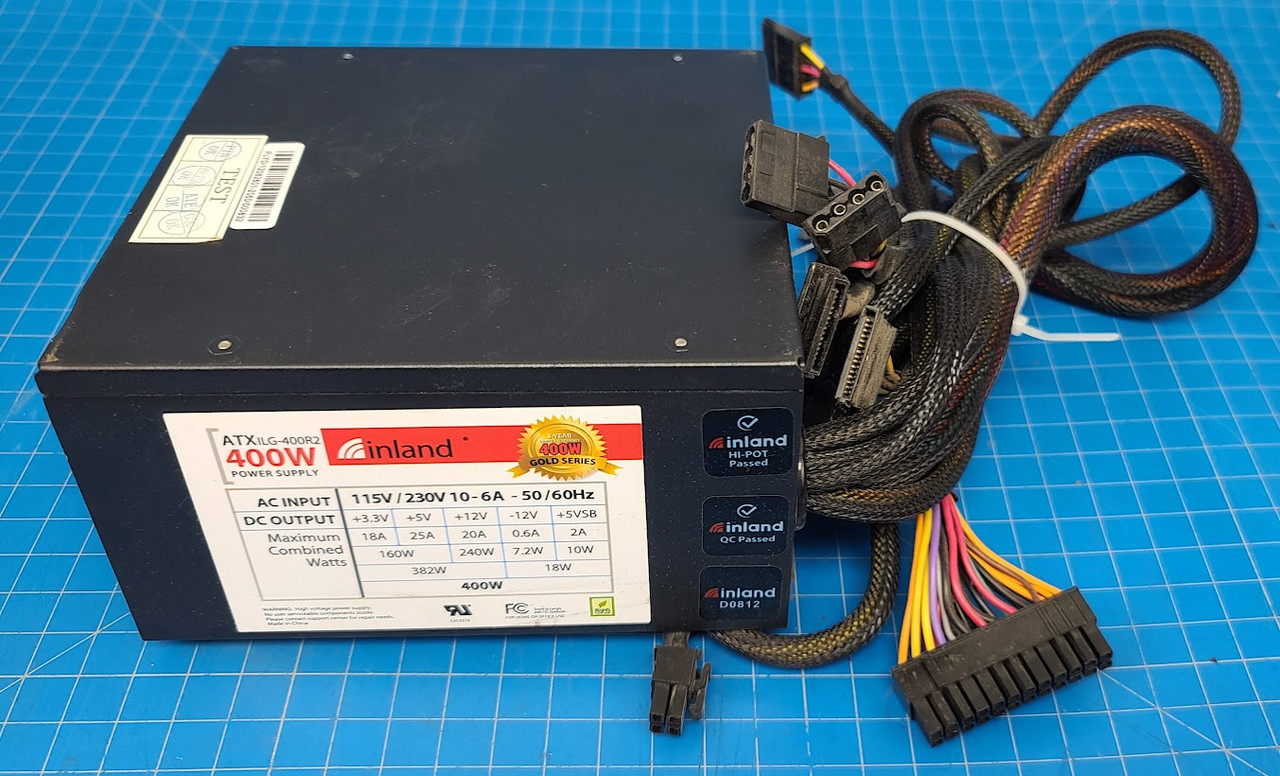 Inland ATX 400W Power Supply No Power Cord ILG-400R2