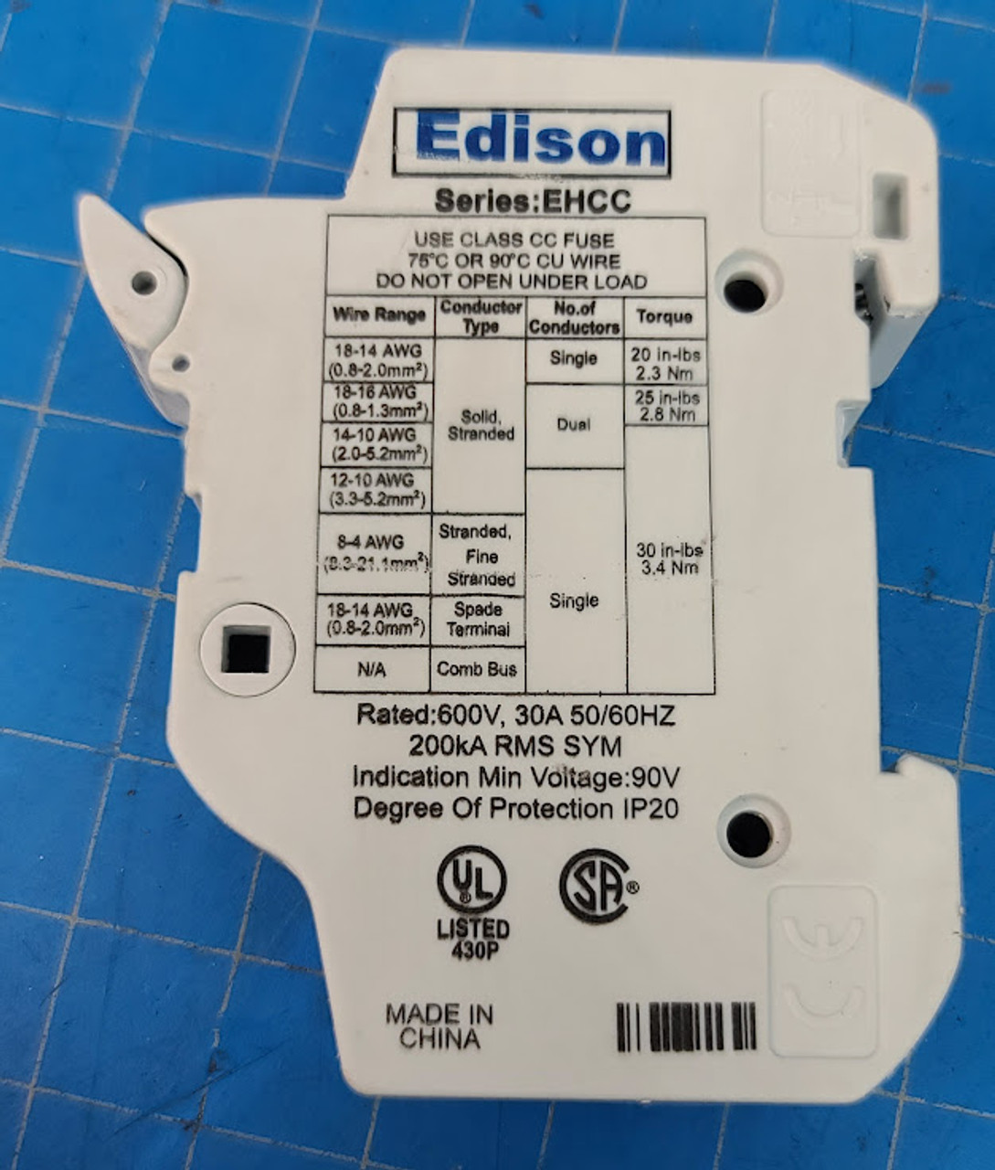Edison Modular Fuse Holder for Class CC Fuse EHCC1DIU