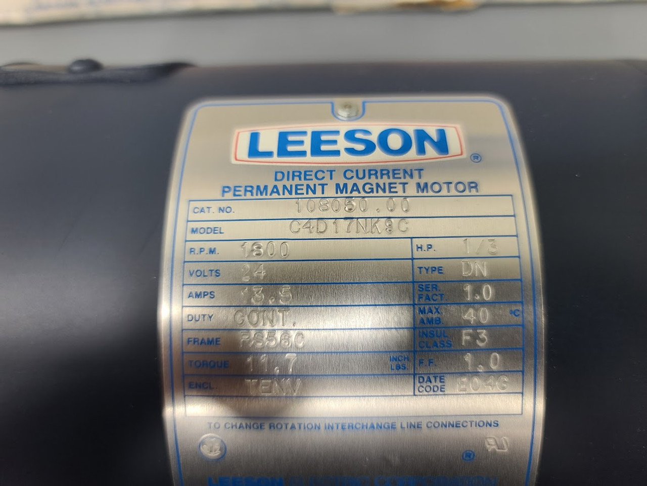 Leeson 1800 RPM 24 V 13.5 Amp 1/3 HP DC Magnet Motor 108050.00
