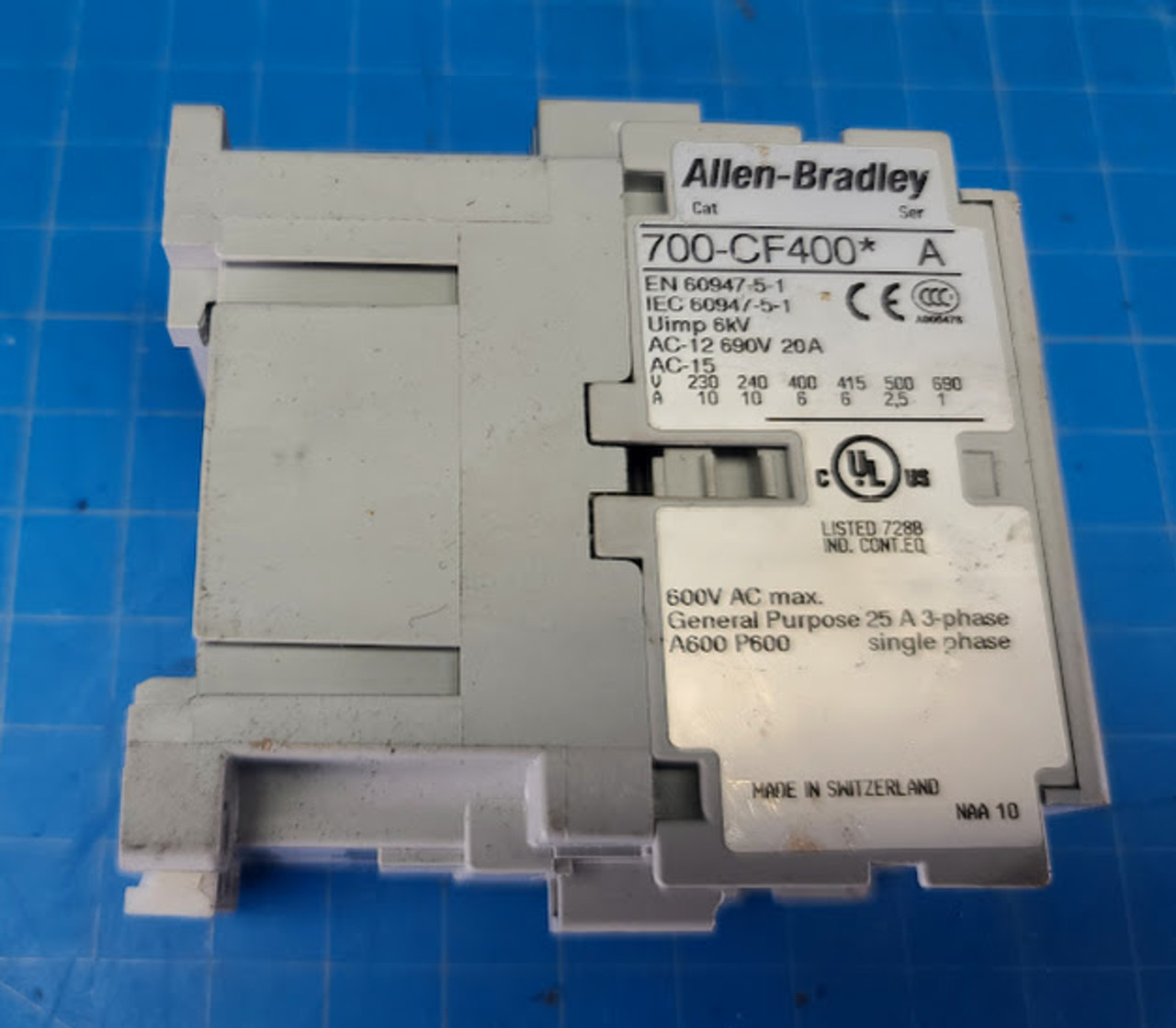 Allen Bradley 20A 600V 120V Coil Control Relay 700-CF400