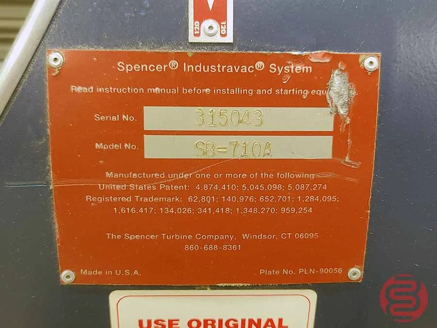 Spencer Series B Industrivac 10 HP Industrial Vacuum System SB-710A
