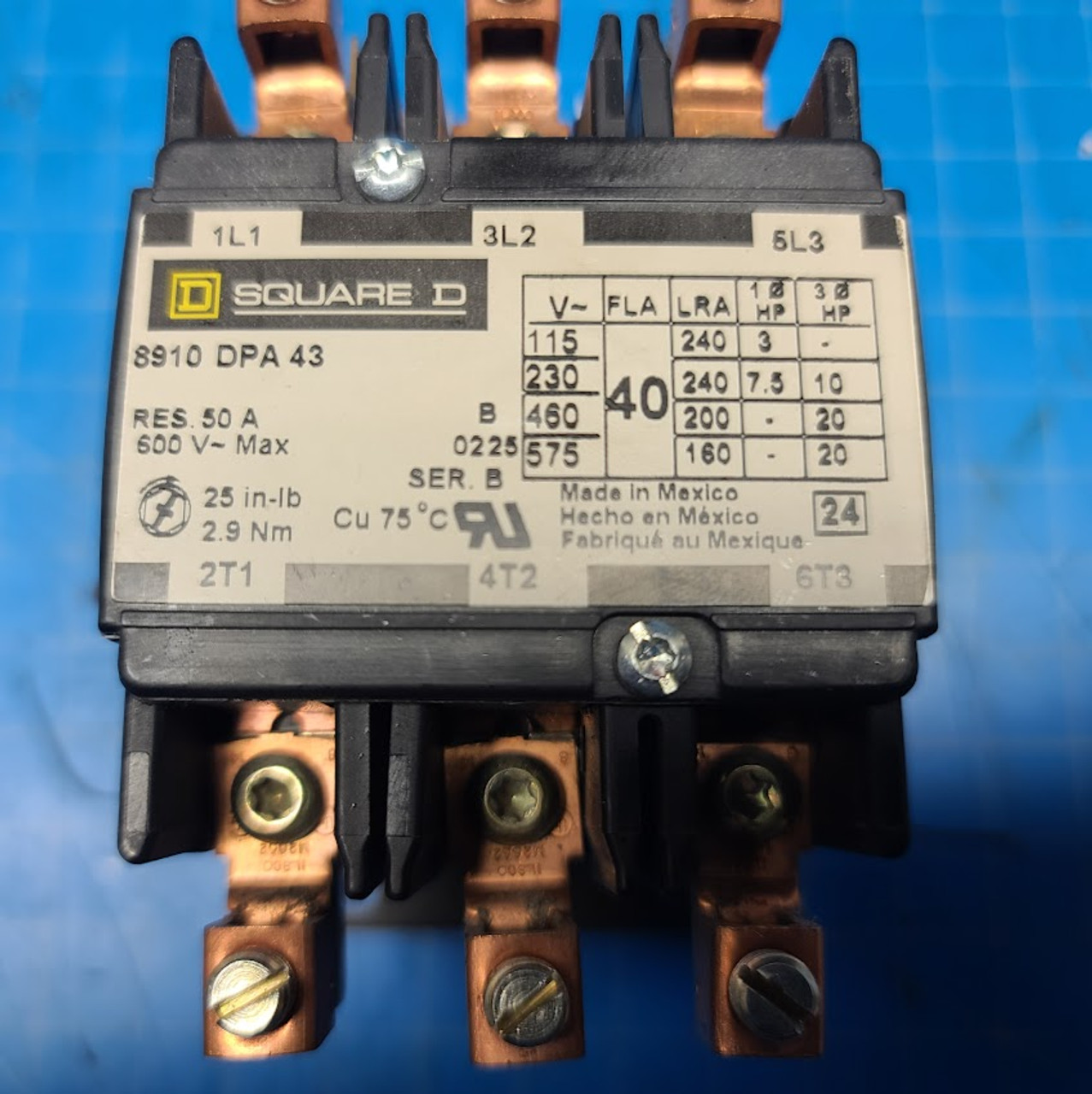 Square D 50A 600V 3P Contactor 8910DPA43