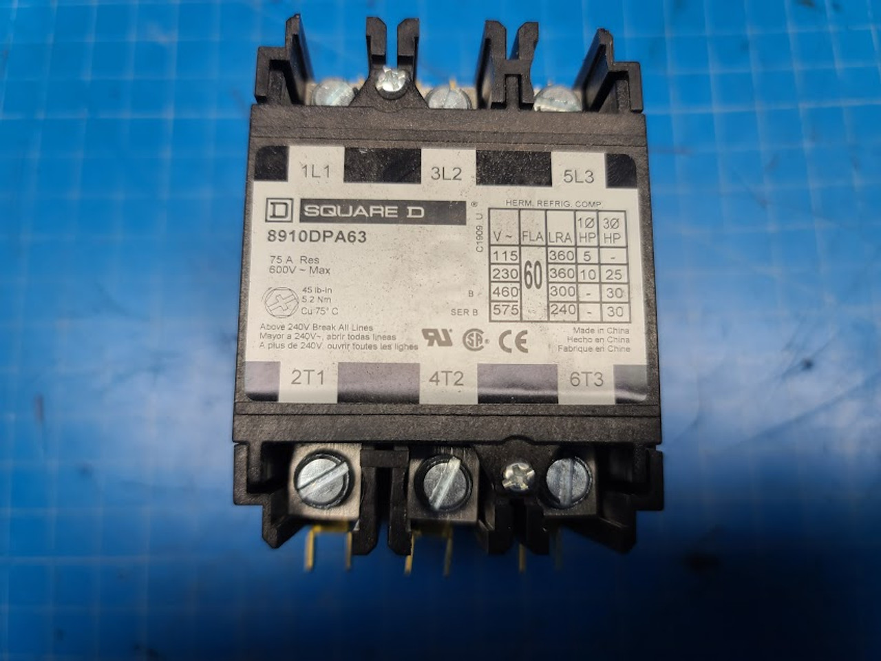 Square D 75A 600V 3P Contactor 8910DPA63