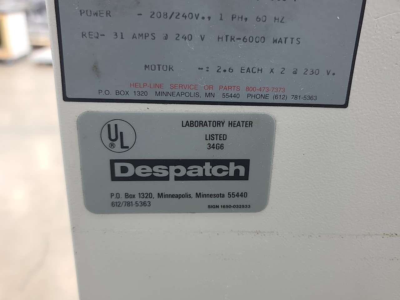 Fisher Scientific / Despatch Class A 316 C / 600 F Laboratory Oven 942XP