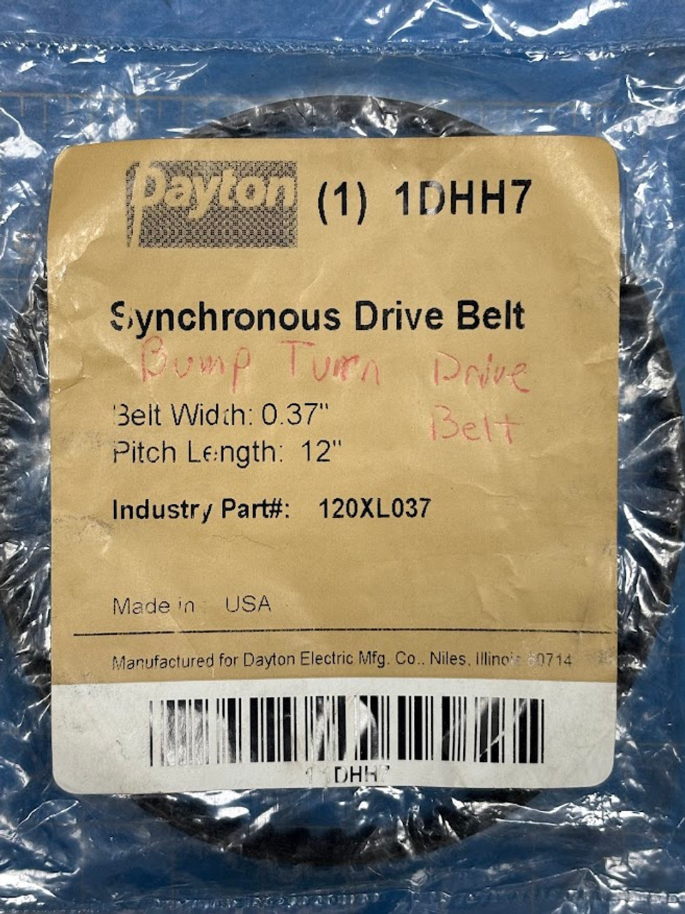 Dayton 120XL037 Synchronous Drive Belt 1DHH7