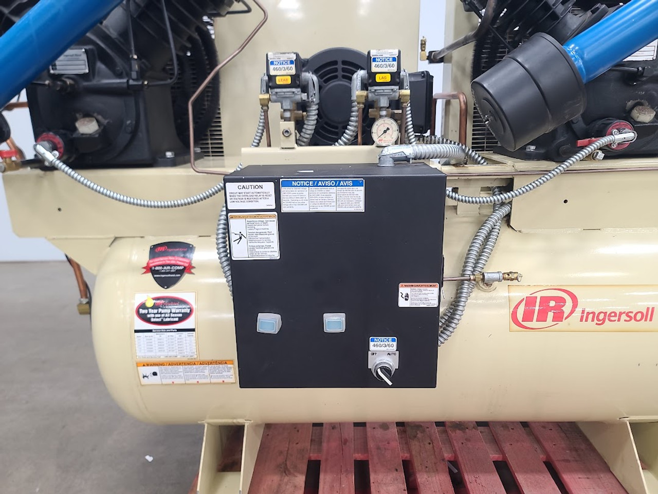 Ingersoll Rand 20hp (2 x 10HP) Premium Duplex Air Compressor, 120 Gal Tank, 3ph, 70cfm 2-2545E10-P