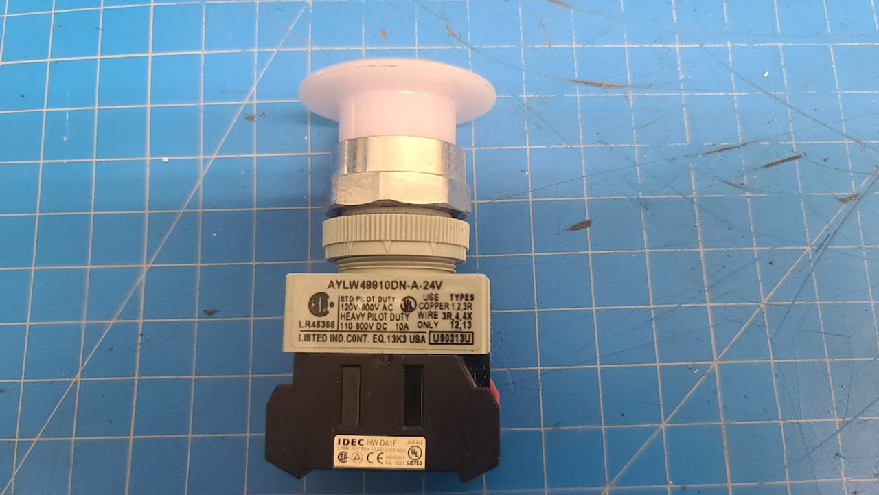 Idec Push Button White 40mm Mushroom 1NC Contact AYLW49910DN-W-24V