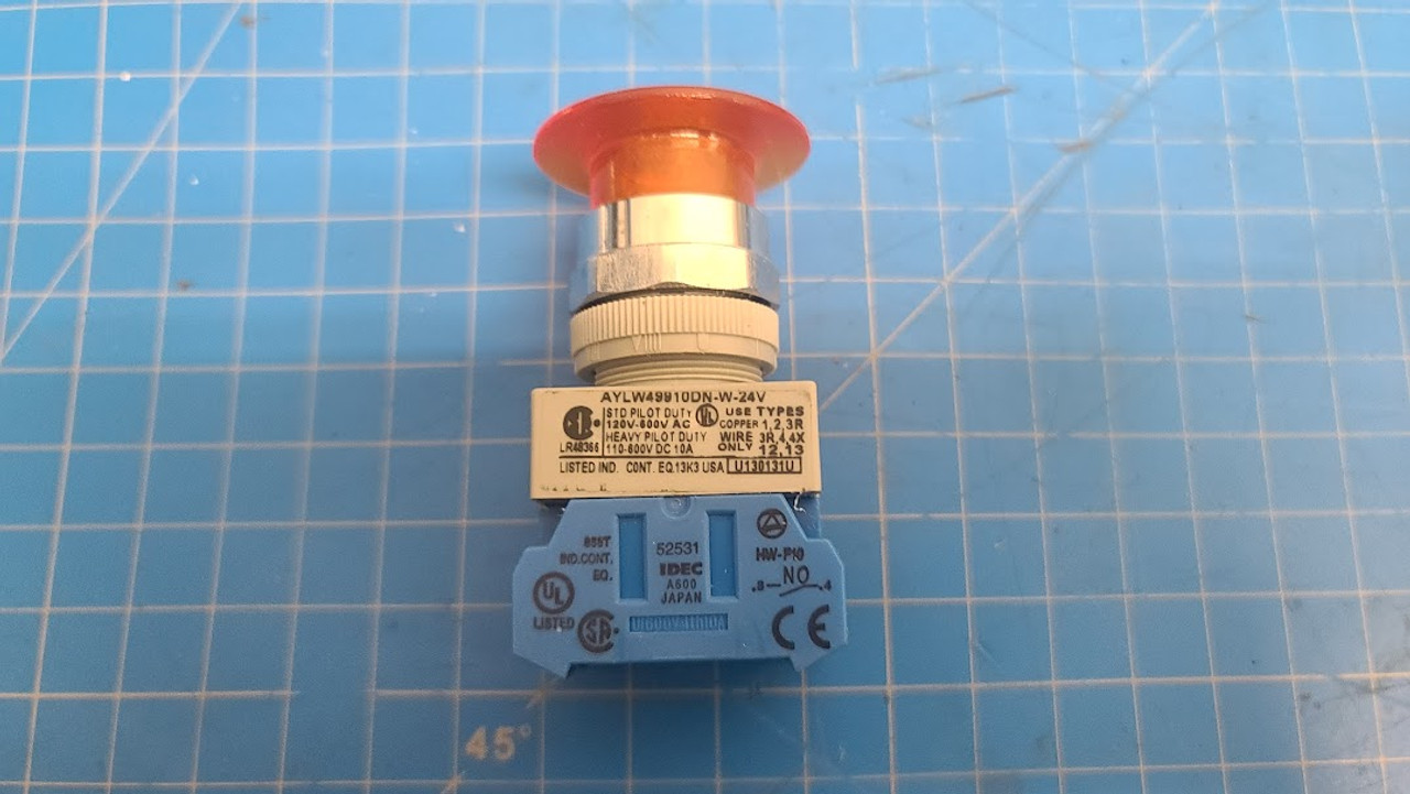 Idec Push Button Orange 40mm Mushroom 1NO Contact AYLW49910DN-W-24V