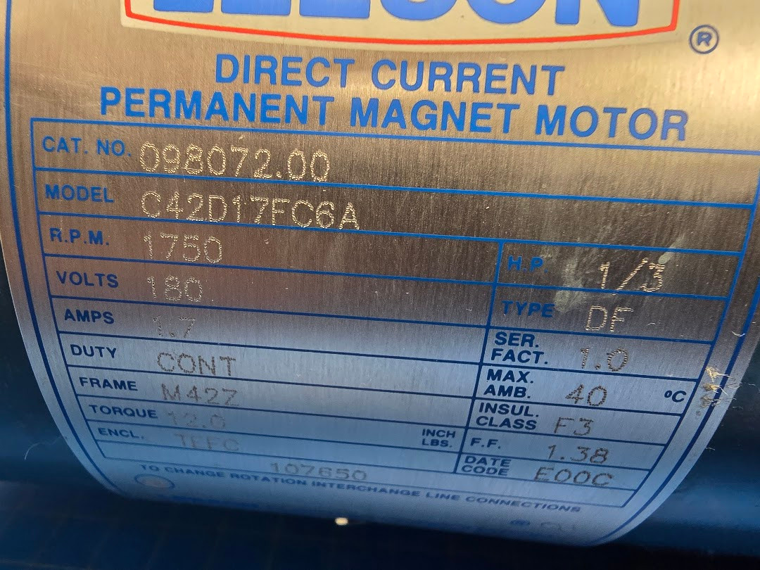 Leeson 1750Rpm 180VDC 1.7A Motor C42D17FC6A with Electra-Gear 50:1 Right Hand Gear Box