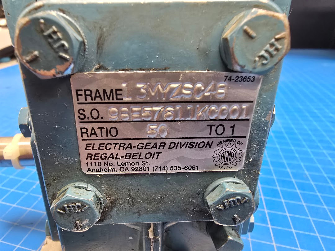 Leeson 1750Rpm 180VDC 1.7A Motor C42D17FC6A with Electra-Gear 50:1 Right Hand Gear Box