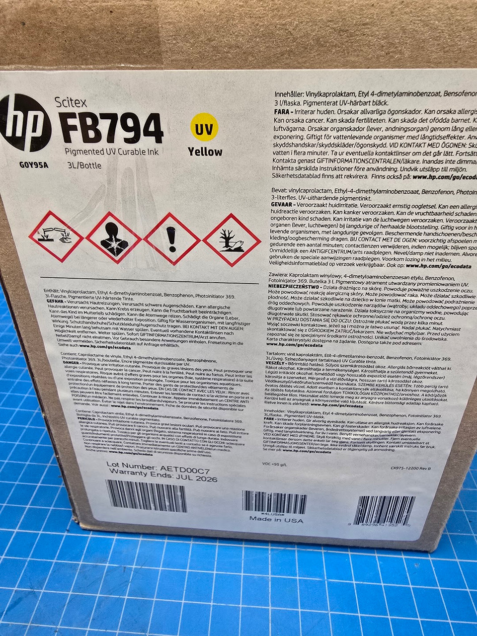 HP FB794 3-liter Yellow Scitex Ink Cartridge for FB550, FB750 - G0Y95A