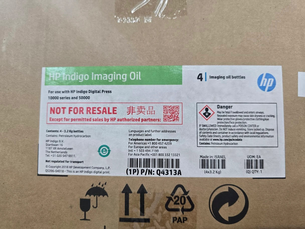 HP Indigo 10000 / 50000 Series Imaging Oil 4ea 3.2 Kg Bottles Q4313A