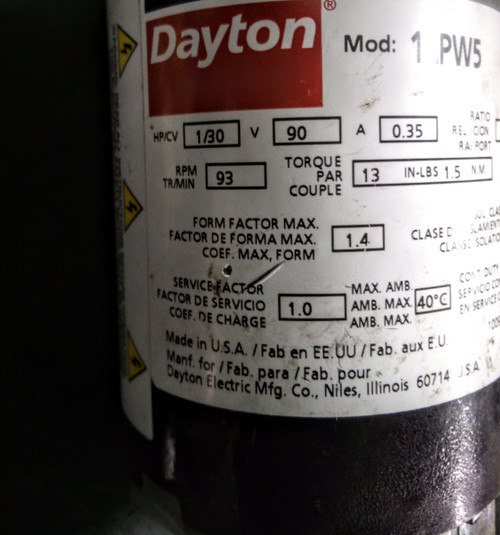 Dayton 90V DC 93 RPM Gear Motor 1LPW5