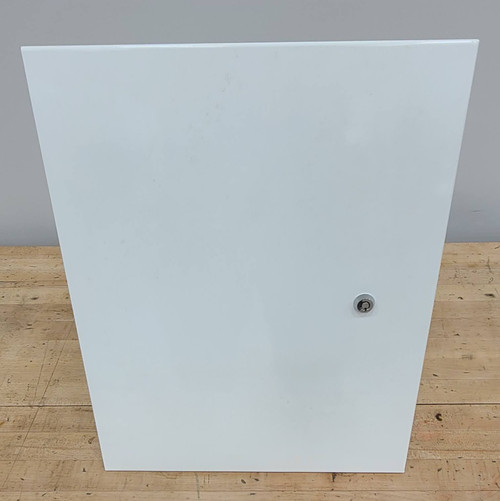 Multi-Purpose Industrial Lockable Cabinet 12 x 12 x 4.5 White Steel Recessed Mounted Adjustable, (3) 1.25" KO on TOP Only CAB80