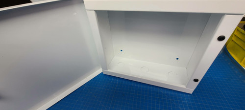 Multi-Purpose Industrial Lockable Cabinet 26 x 20 x 9 White Steel Surface Mounted (2) 2.5" KO TOP, (1) 2.5" KO On each side CAB193