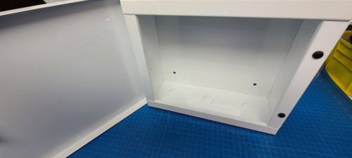 Multi-Purpose Industrial Lockable Cabinet 26 x 20 x 9 White Steel Surface Mounted (2) 2.5" KO TOP, (1) 2.5" KO On each side CAB244