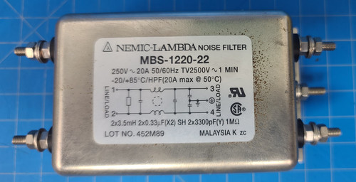 Nemic Lambda 150V 20A Noise Filter MBS-1220-22