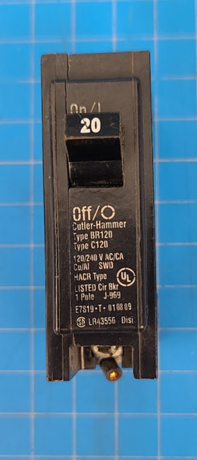 Eaton / Cutler Hammer 1 Pole 20A 120/240VAC Circuit Breaker BR120