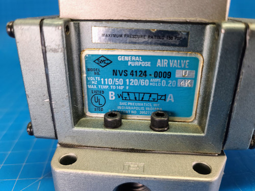 SMC 110-120 VAC .2ADirectional Air Valve Assy.  NVS4124-0009U