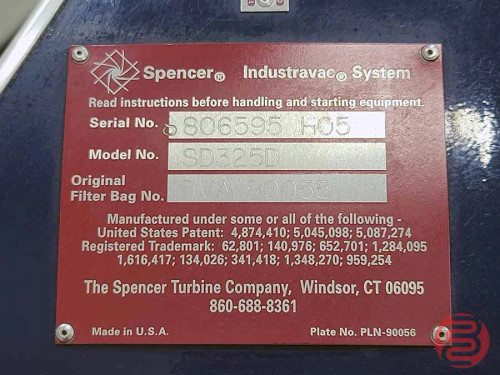 Spencer Series D Industrivac 25 HP Industrial Vacuum System SD325D