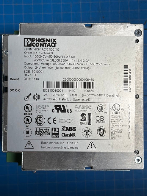 Phoenix Contact 240V 60Hz 5A PLC Power Supply Module 2866789