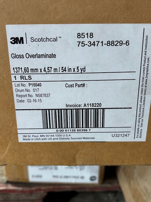 3M Gloss Overlaminate Roll 54x180" 8518