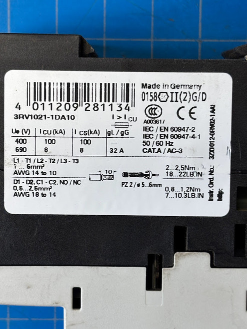 Siemens 400V 100kA Circuit Breaker 3RV1021-1DA10