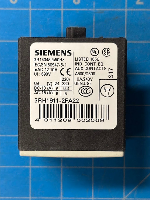 Siemens 10A 240V Auxiliary Contact 3RH1911-2FA22