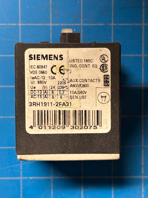 Siemens 10A 240V Auxiliary Contact Block 3RH1911-2FA31