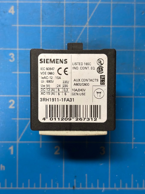 Siemens 10A 220V Auxiliary Contact Block 3RH1911-1FA31