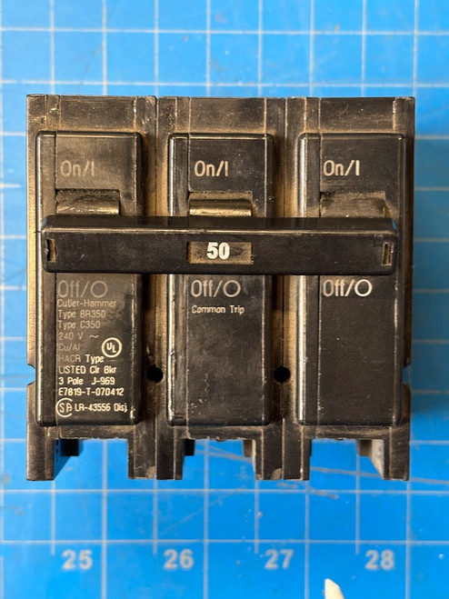 Cutler Hammer 3 Pole 240V 50A Circuit Breaker BR350