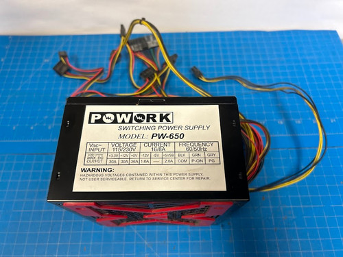 Powork 650W MAX Red 12cm Fan ATX Power Supply PW-650