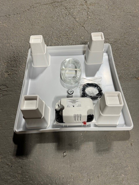 Dehumidifier drain pan kit with condensate pump and risers