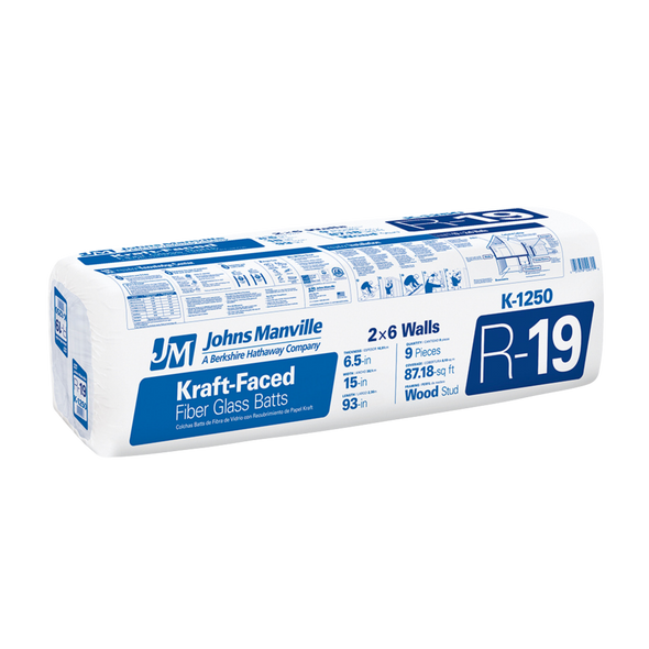 Johns Manville R-19 Kraft Faced Fiberglass Batt Insulation 87.18-sq ft ( 15-in W x 93-in L)