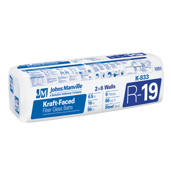 Johns Manville R-19 Wall Kraft Faced Fiberglass Batt Insulation 96-sq ft ( 16-in W x 96-in L)