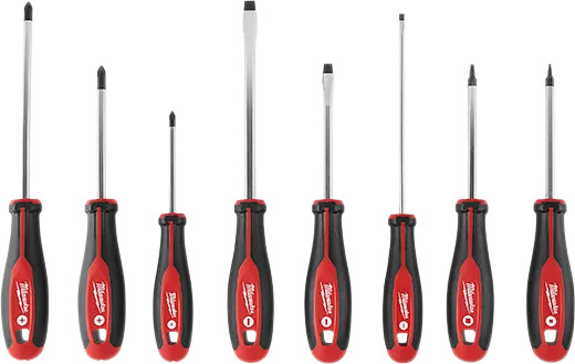 Phillips/Flat Head/Square Hex Drive Screwdriver Set with Tri-Lobe Handle (8-Piece)