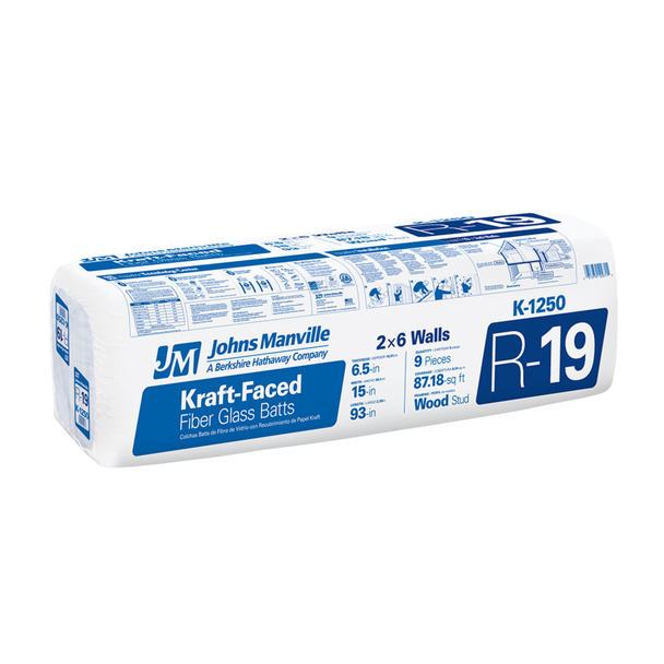 Johns Manville R-19 Kraft Faced Fiberglass Batt Insulation 87.18-sq ft ( 15-in W x 93-in L)