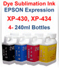 4- 240ml bottles Dye Sublimation Ink for Epson Expression Home XP-430 XP-434 Printers