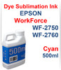 Cyan 500ml bottle Dye Sublimation Ink for Epson WorkForce WF-2750 WF-2760 Printers