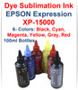 Dye Sublimation Ink 6- 100ml Bottles for Epson Expression Photo HD XP-15000 Printer
6 100ml bottles Dye Sublimation Ink: Black, Cyan, Magenta, Yellow, Gray, Red