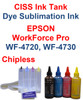 CISS Chipless Ink Tank 4 100ml Bottles Dye Sublimation Ink for Epson WorkForce Pro WF-4720 WF-4730 Printers