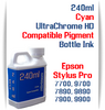 Cyan 240ml Bottle Compatible UltraChrome HDR Pigment Ink Epson Stylus Pro 4900, 7700, 9700, 7890, 9890, 7900, 9900 Printers