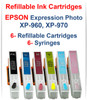 6 Refillable Ink Cartridges (empty) Package Epson Expression Photo XP-960 XP-970 Printers