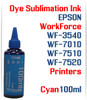 Cyan 100ml bottle Dye Sublimation Ink
Epson WorkForce WF-3540, WF-7010, WF-7510, WF-7520 printers