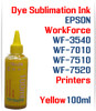 Yellow 100ml bottle Dye Sublimation Ink
Epson WorkForce WF-3540, WF-7010, WF-7510, WF-7520 printers