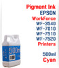 Cyan Pigment ink 500ml bottle Epson WF-3540 WF-7010 WF-7510 WF-7520 printers