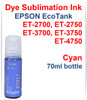 Cyan 70ml bottle Dye Sublimation Ink for EPSON EcoTank ET-2700 ET-2750 ET-3700 ET-3750 ET-4750 Printers