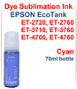 Cyan 70ml bottle Dye Sublimation Ink for EPSON EcoTank ET-2720 ET-2760 Printers
